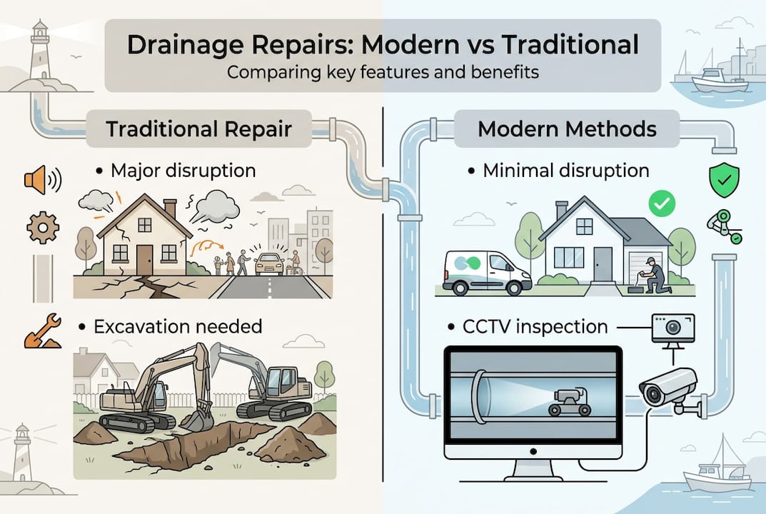 Infographic comparing drain repair methods