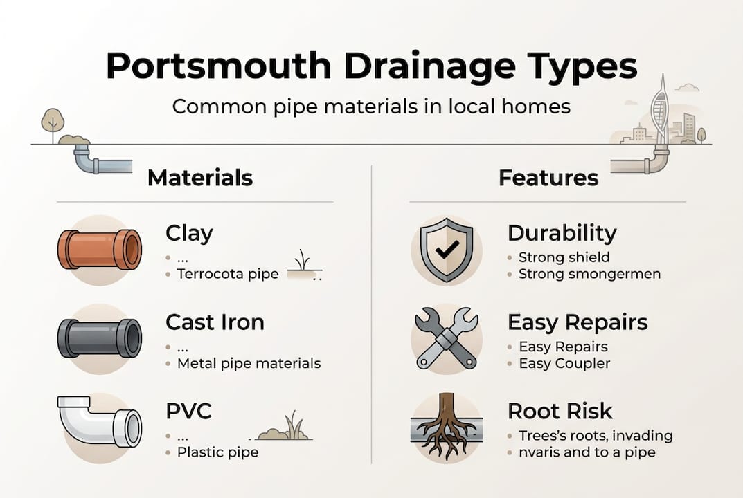 Infographic of drainage pipe types and features