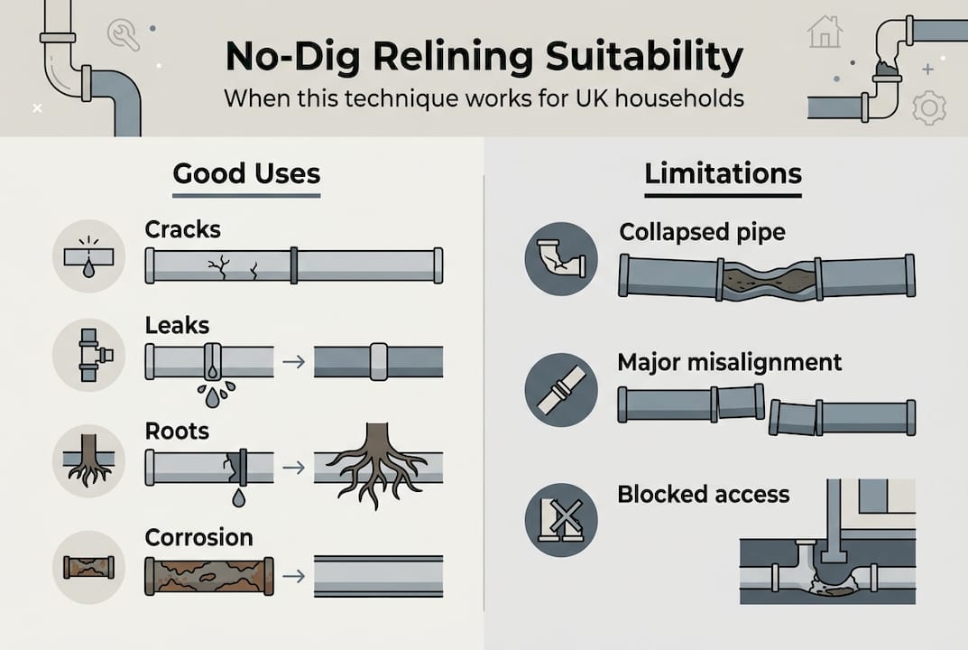 Infographic showing suitability and limits of relining