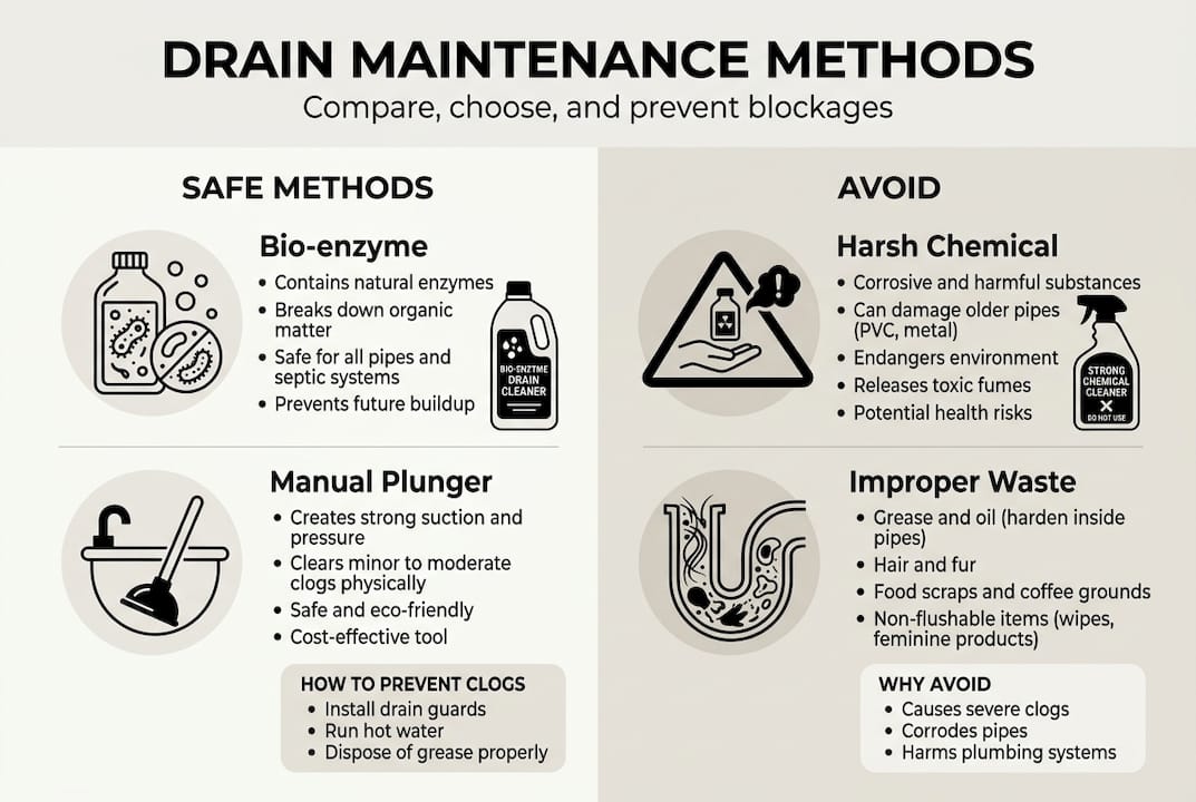 Infographic comparing drain maintenance methods