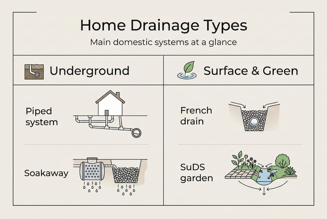 Infographic summarizing main domestic drainage systems