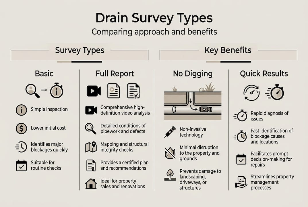 Infographic comparing drain survey types and benefits