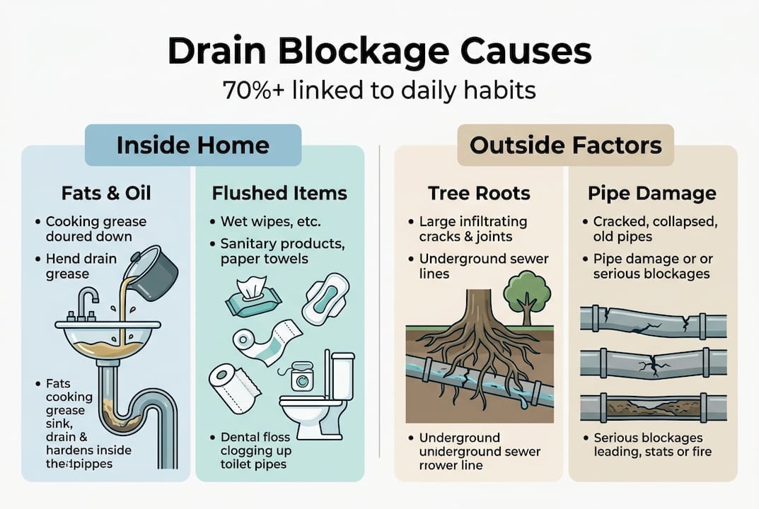 Infographic on household drain blockage causes