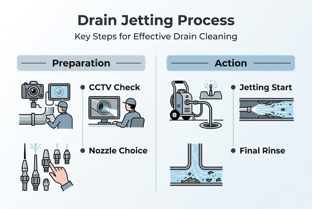 Infographic showing drain jetting step-by-step overview