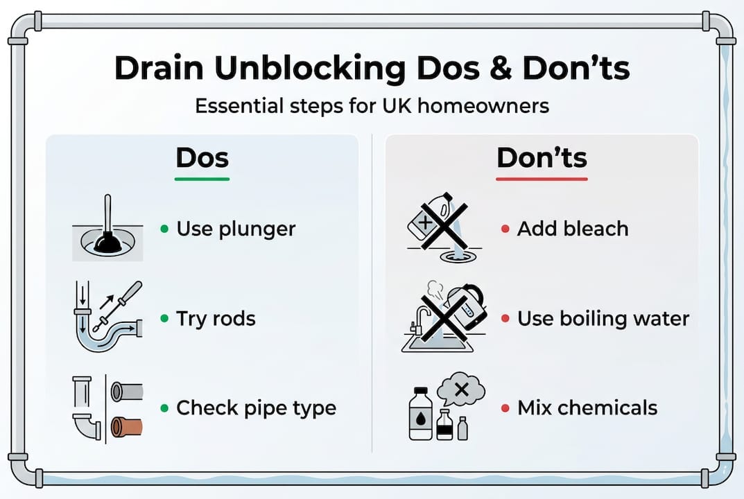Infographic showing drain unblocking dos and don’ts