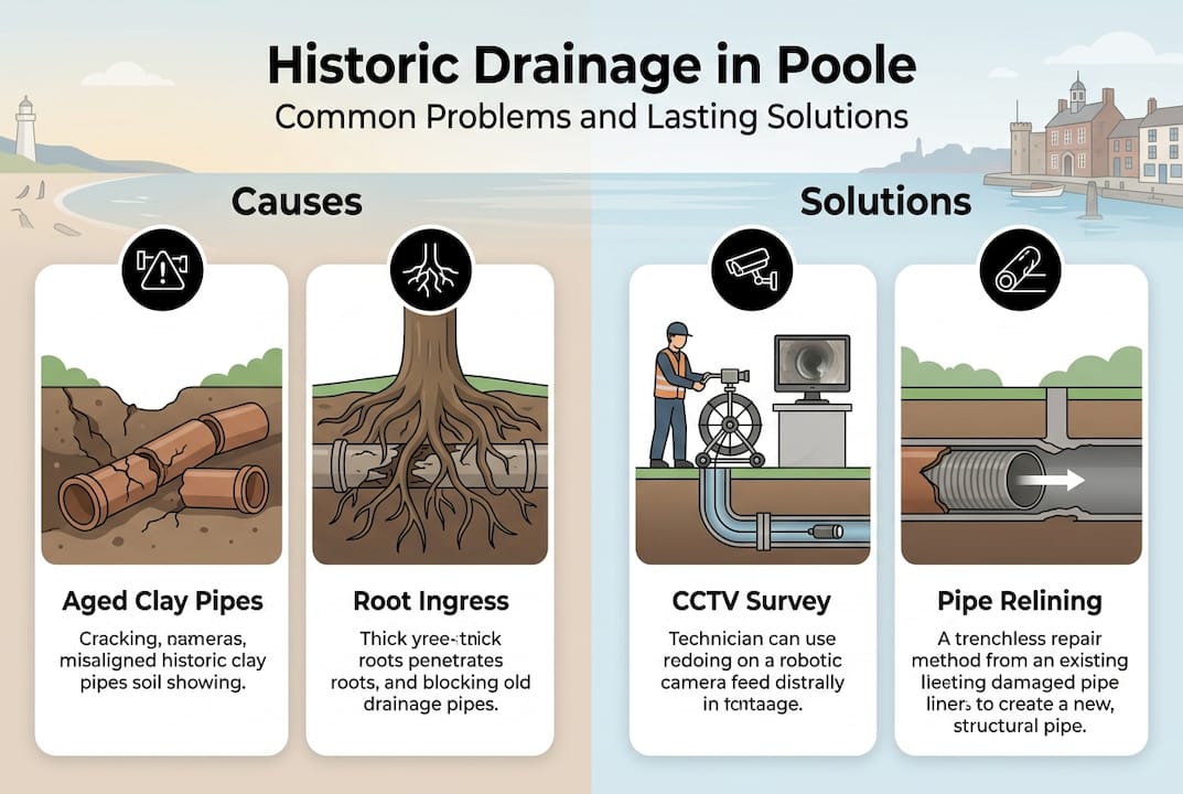 Infographic on drainage causes and repairs