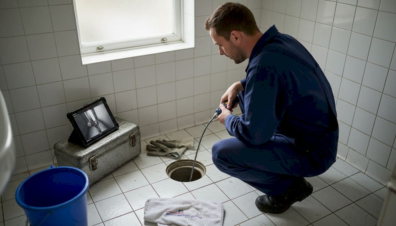 Drainage professional using CCTV drain camera