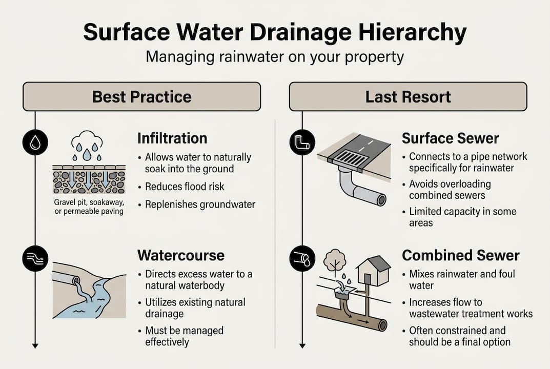 Infographic showing drainage hierarchy and best practices
