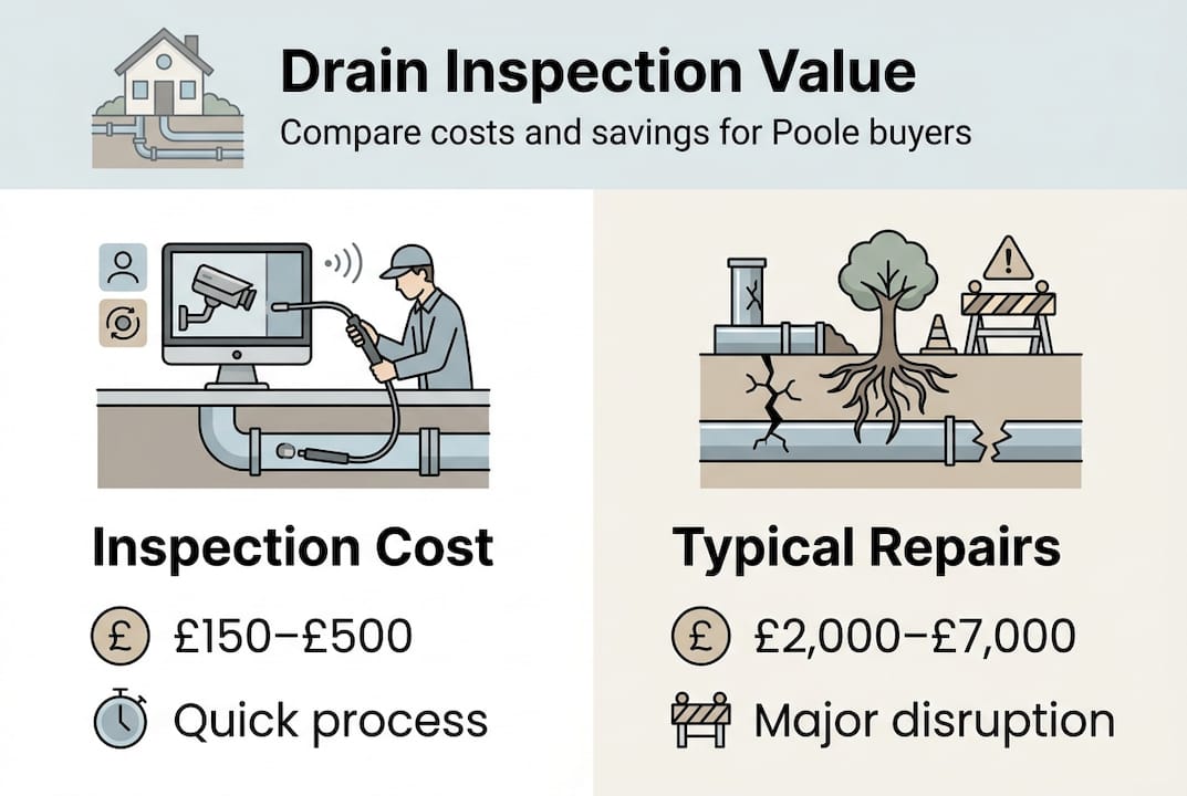 Infographic contrasting drain inspection cost versus repairs