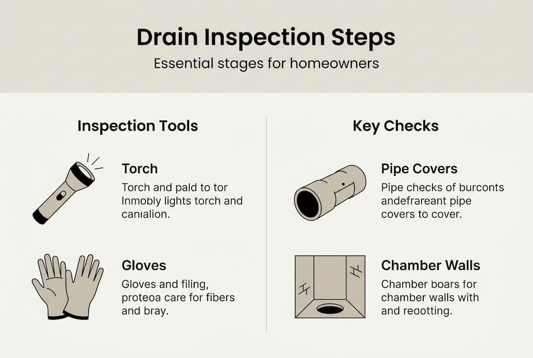 Infographic of drain inspection steps and tools