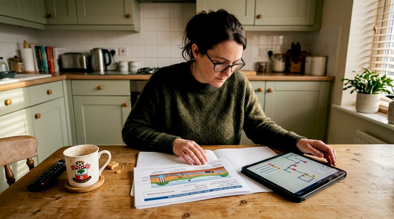Homeowner reviewing detailed drain survey report
