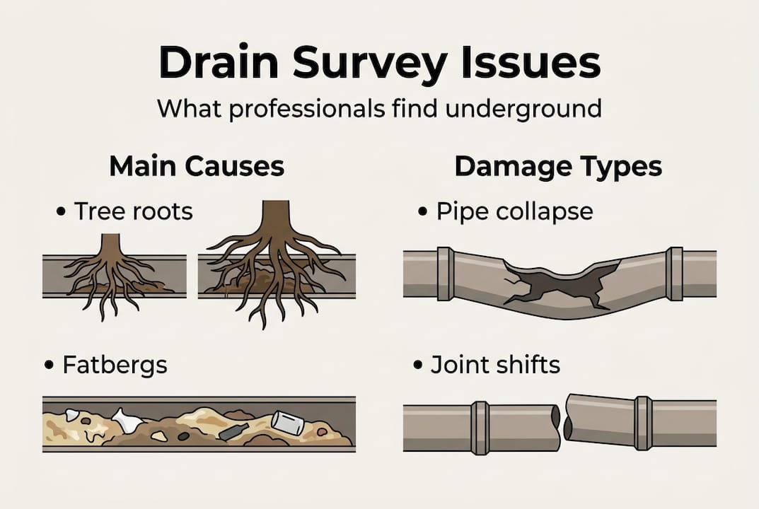 Infographic of common underground drain survey issues