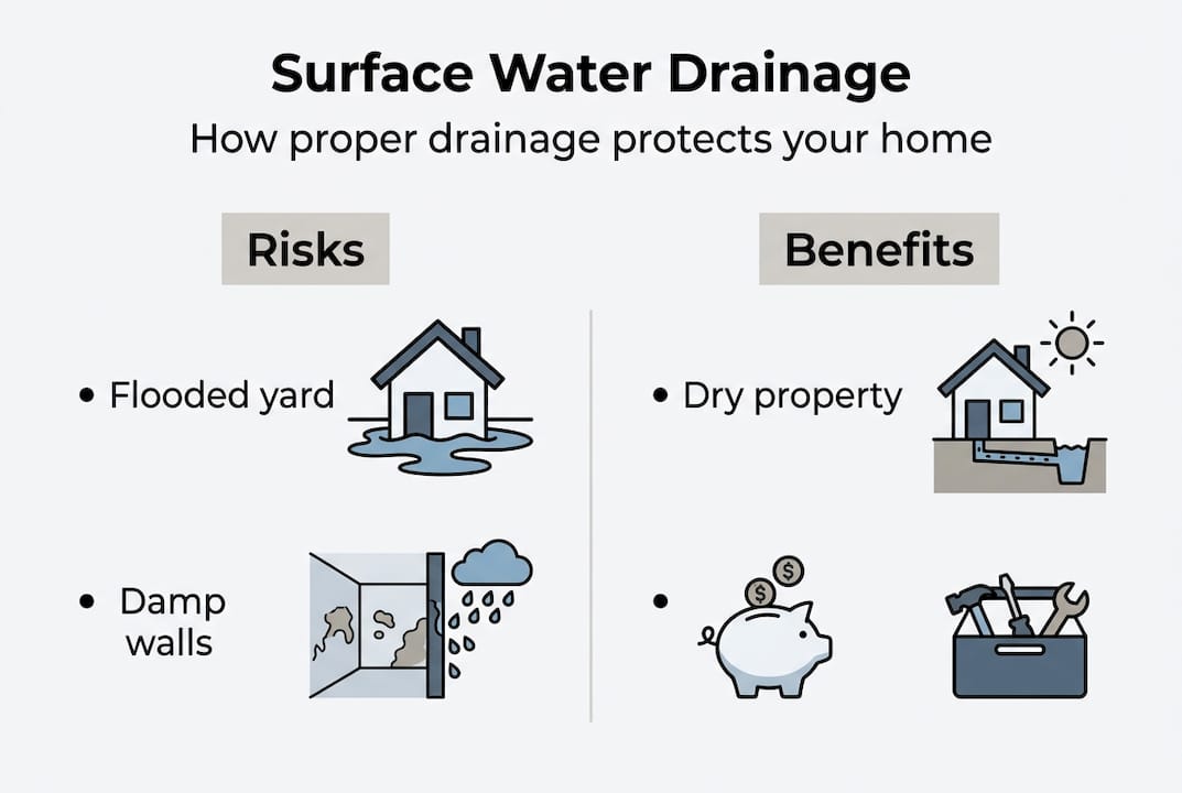 Infographic showing drainage risks and benefits