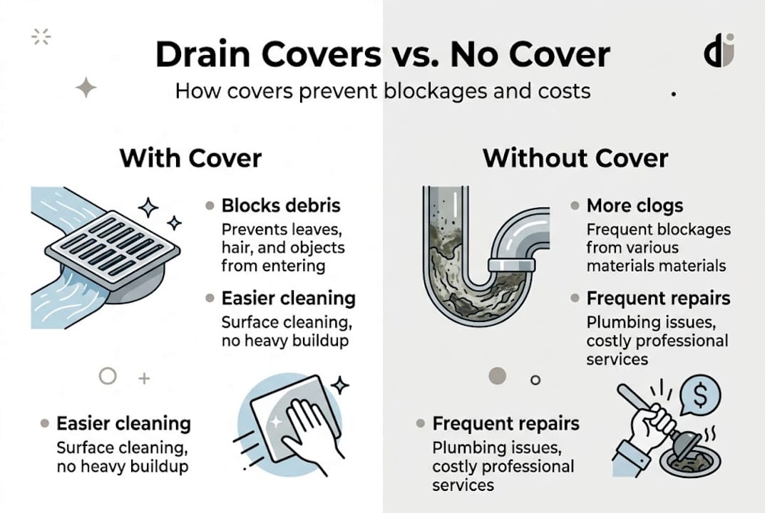 Infographic comparing covered versus uncovered drains