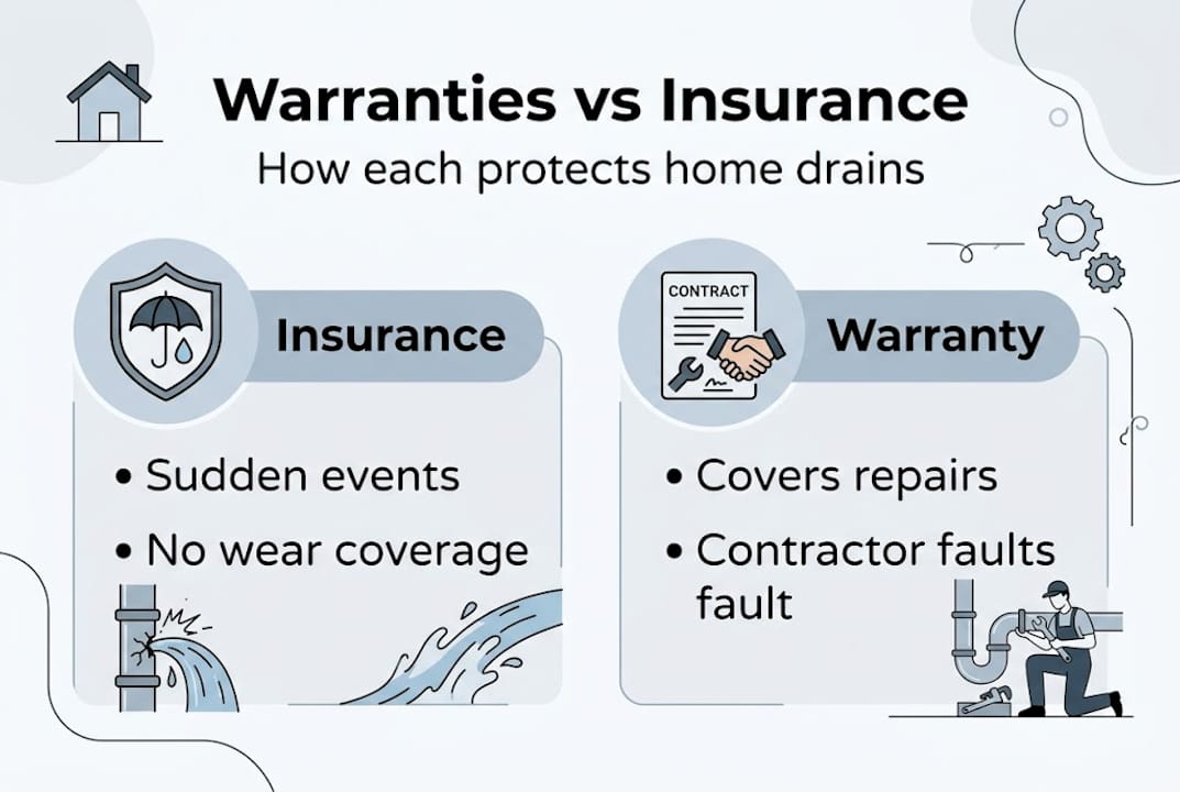 Infographic comparing drain warranty and insurance
