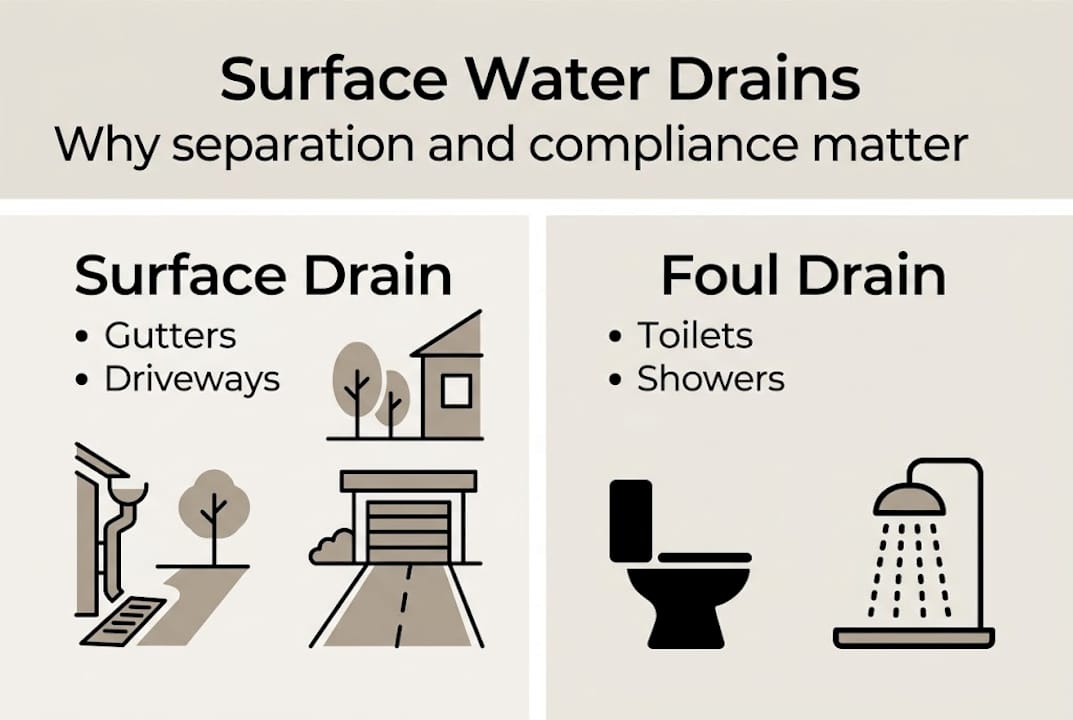 Infographic surface and foul water drain overview