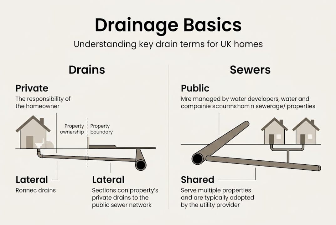 Infographic summarising UK drainage terminology
