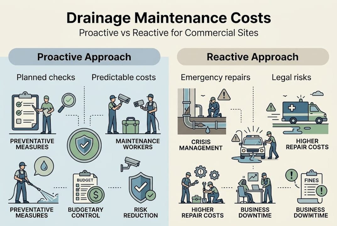 Infographic comparing drainage maintenance strategies
