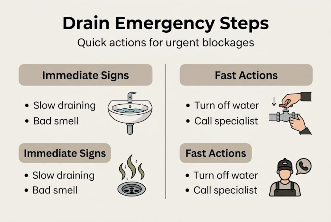 Infographic showing drain emergency steps
