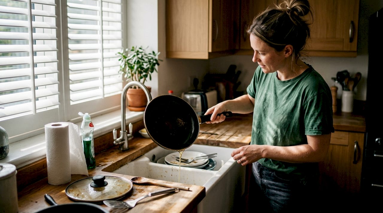Cooking oil poured into kitchen sink