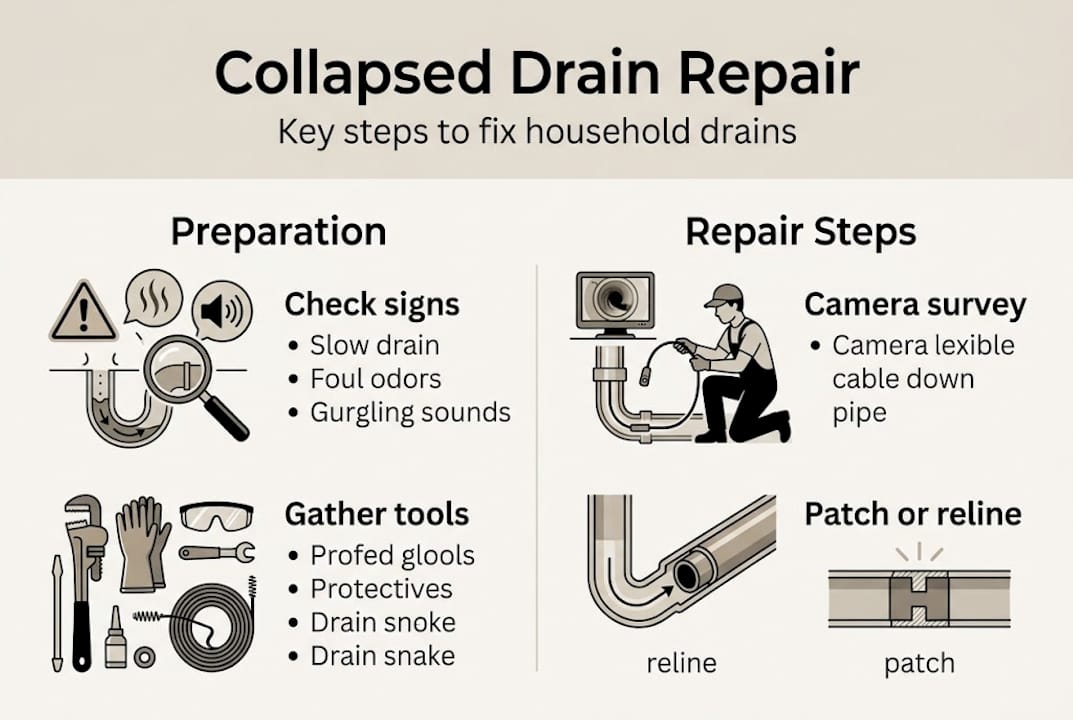 Infographic of main steps in drain repair
