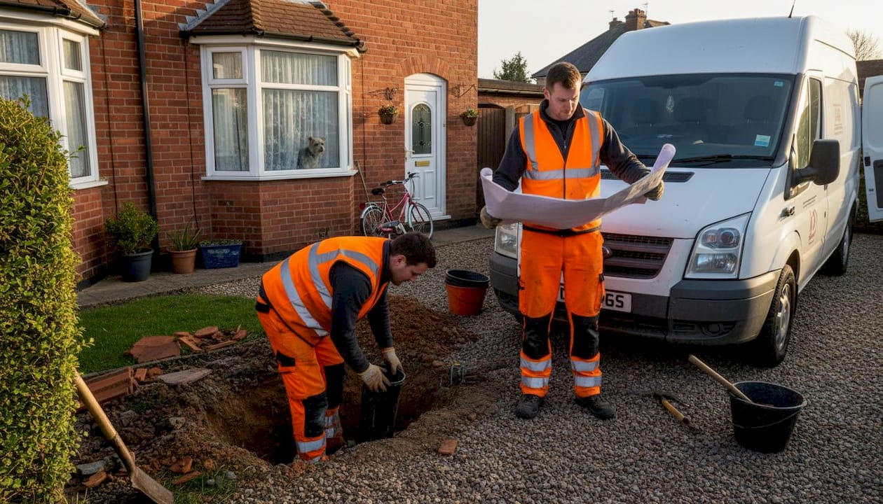 Drainage engineers replacing old home drain