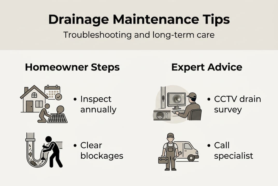 Infographic showing drainage maintenance tips
