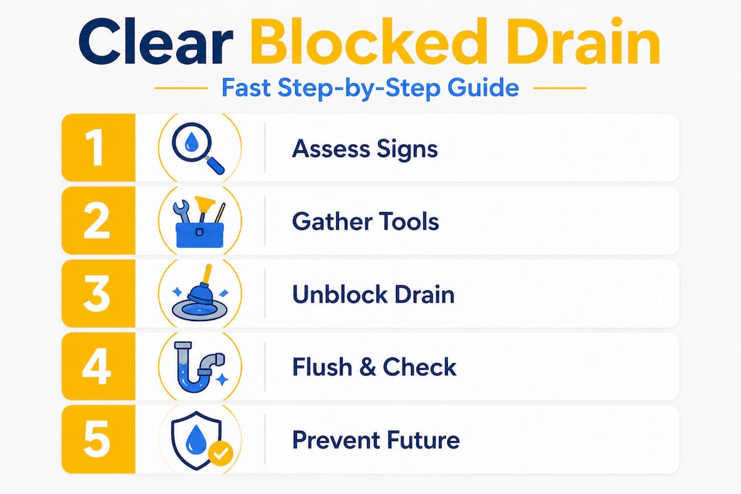 Infographic showing drain clearance steps