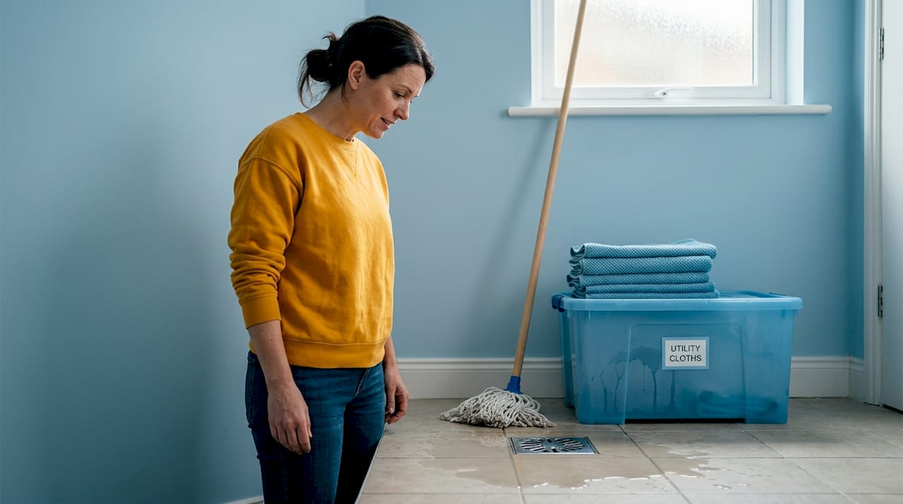 Homeowner noticing drain warning signs indoors