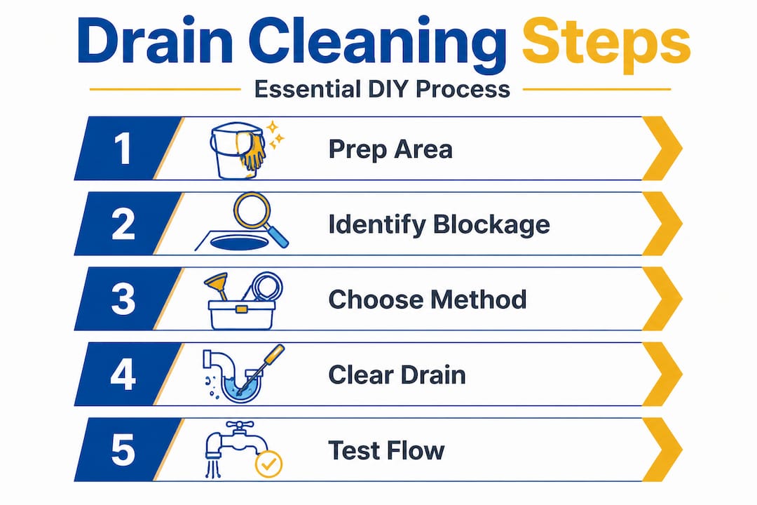 Infographic showing drain cleaning steps