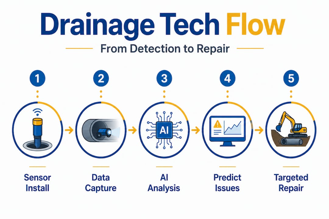 Infographic showing five steps of drainage technology process
