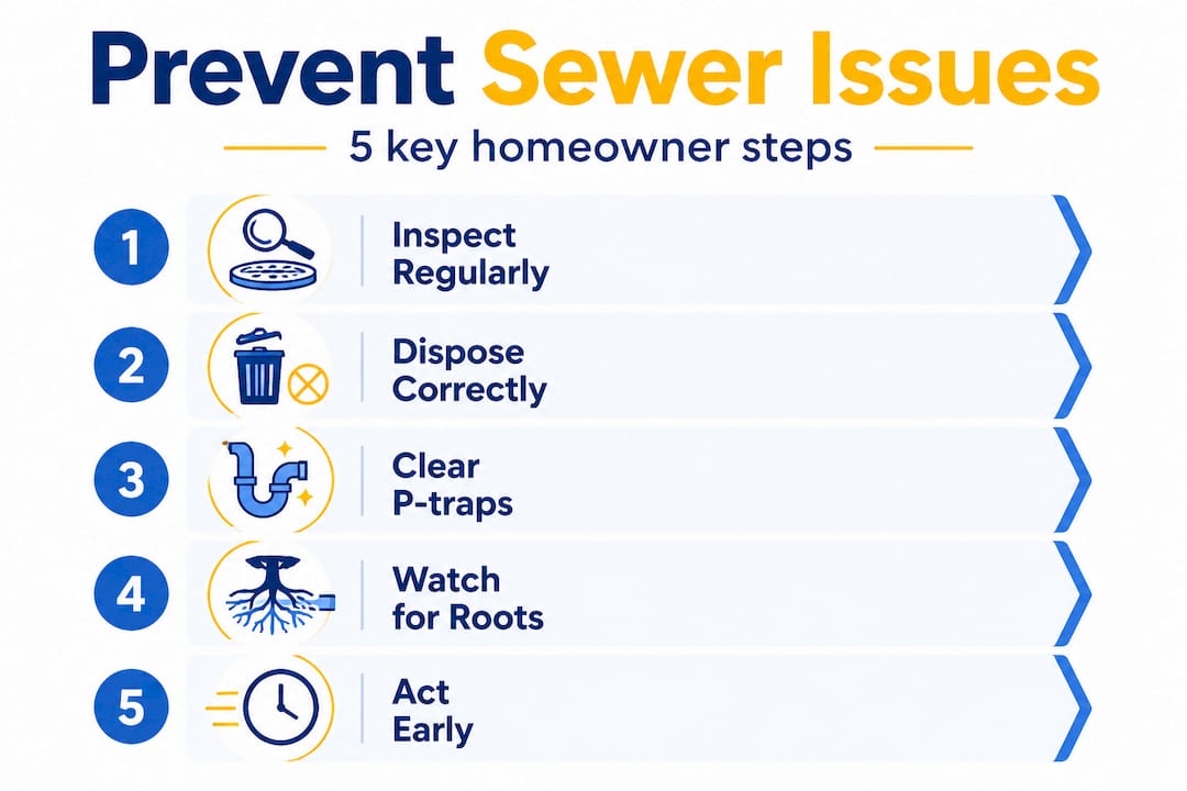 Infographic with five steps to prevent sewer issues