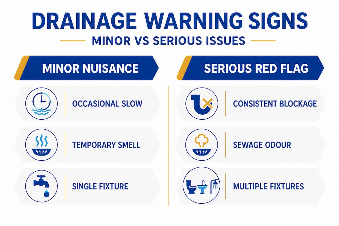Infographic comparing minor vs serious drainage issues