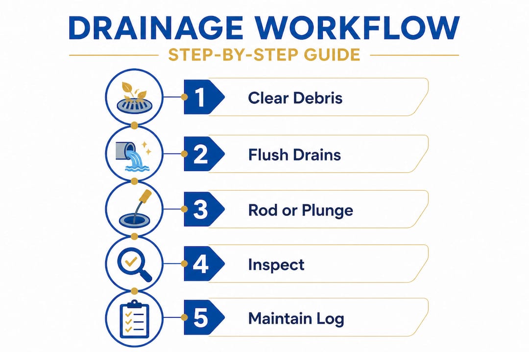 Infographic showing drainage workflow steps