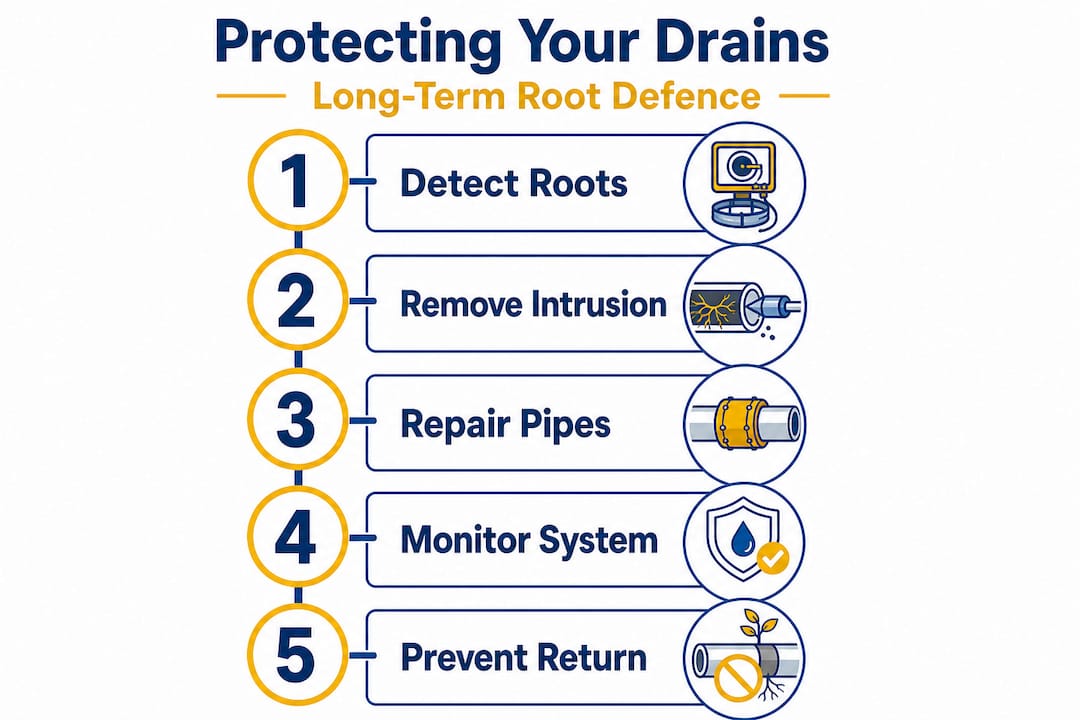 Infographic with steps for drain root protection