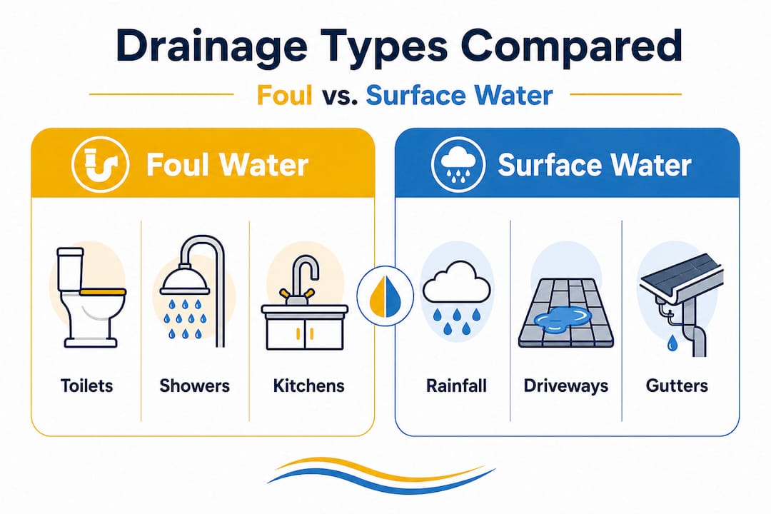 Infographic comparing foul and surface water drainage