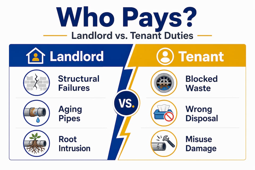 Infographic splitting landlord and tenant drainage duties