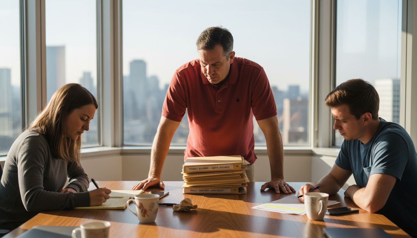 Homeowners and contractor discussing renovation contract
