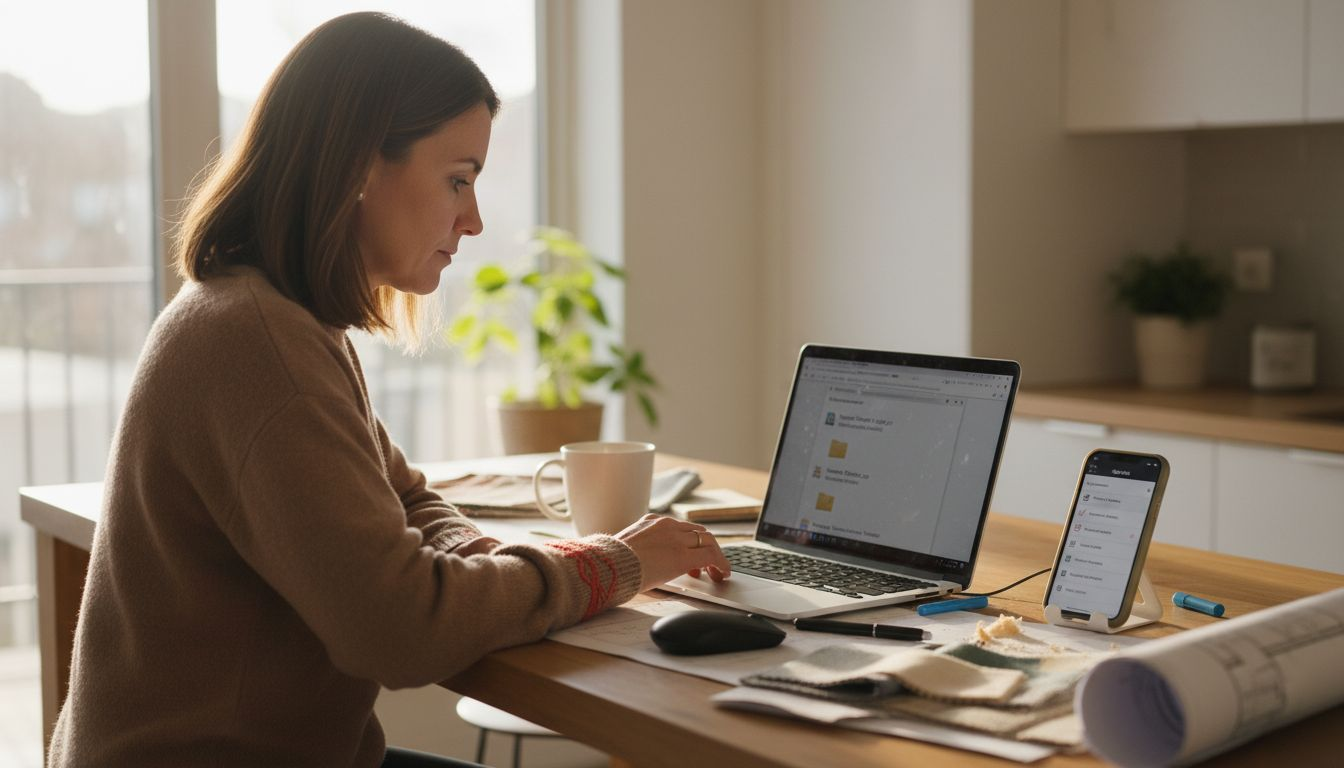 Person organizing remodeling plans digitally