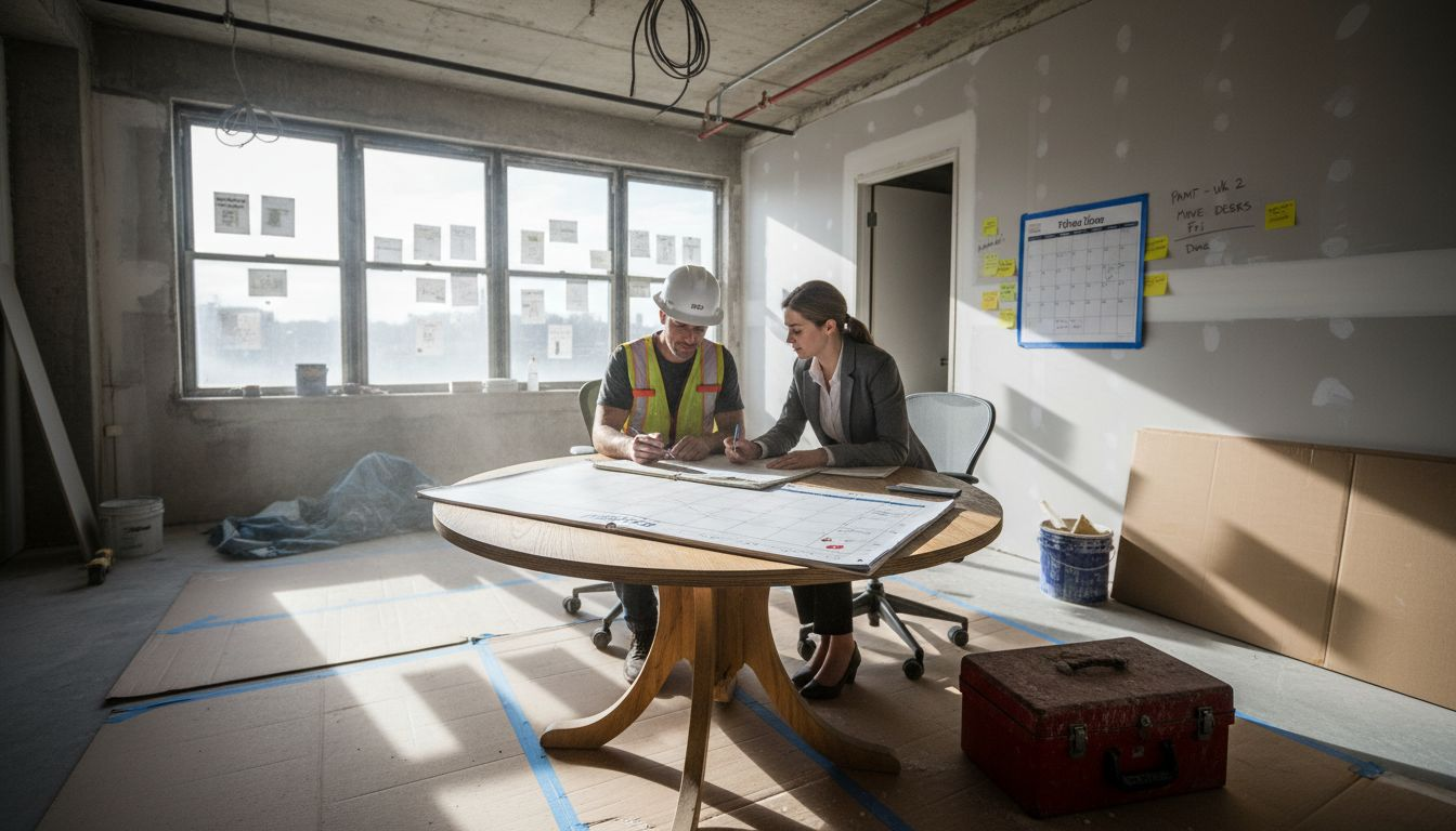 Contractor and administrator planning renovation schedule