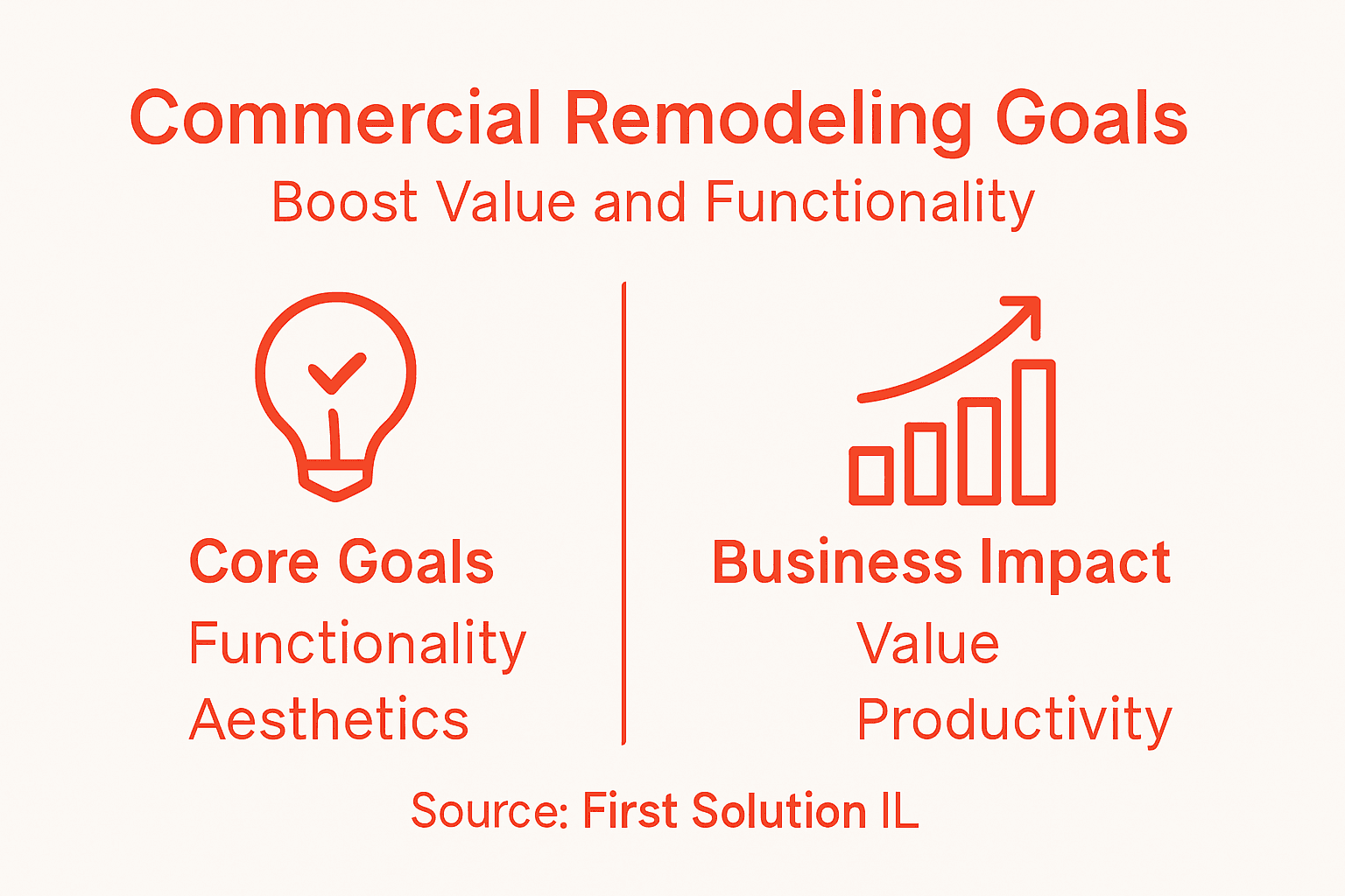 Infographic showing commercial remodeling goals and impacts