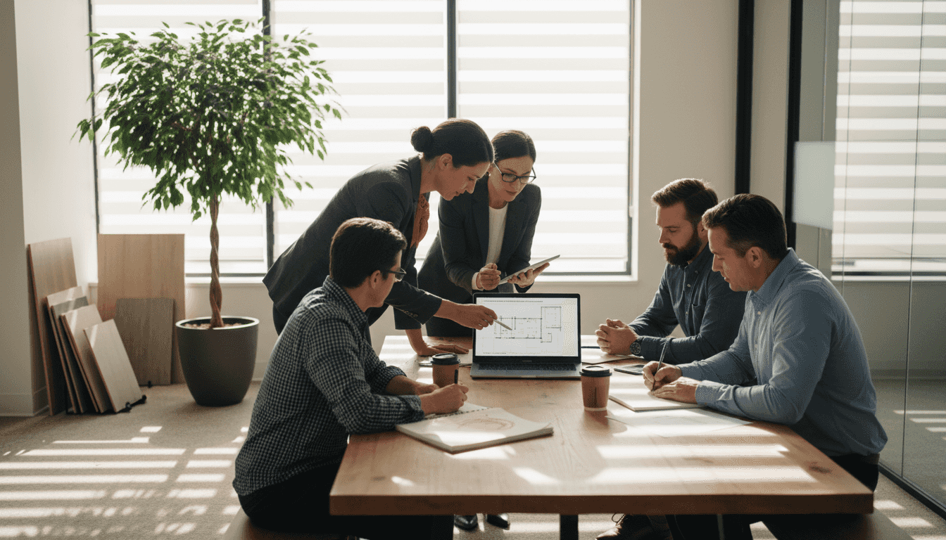 Team collaborates on open office design