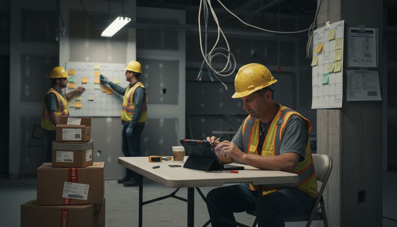 Contractor team updates schedule at jobsite