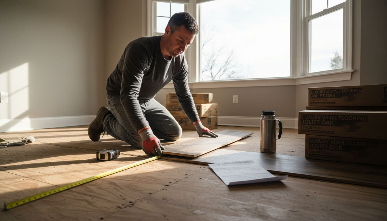 Homeowner installing vinyl flooring in Illinois
