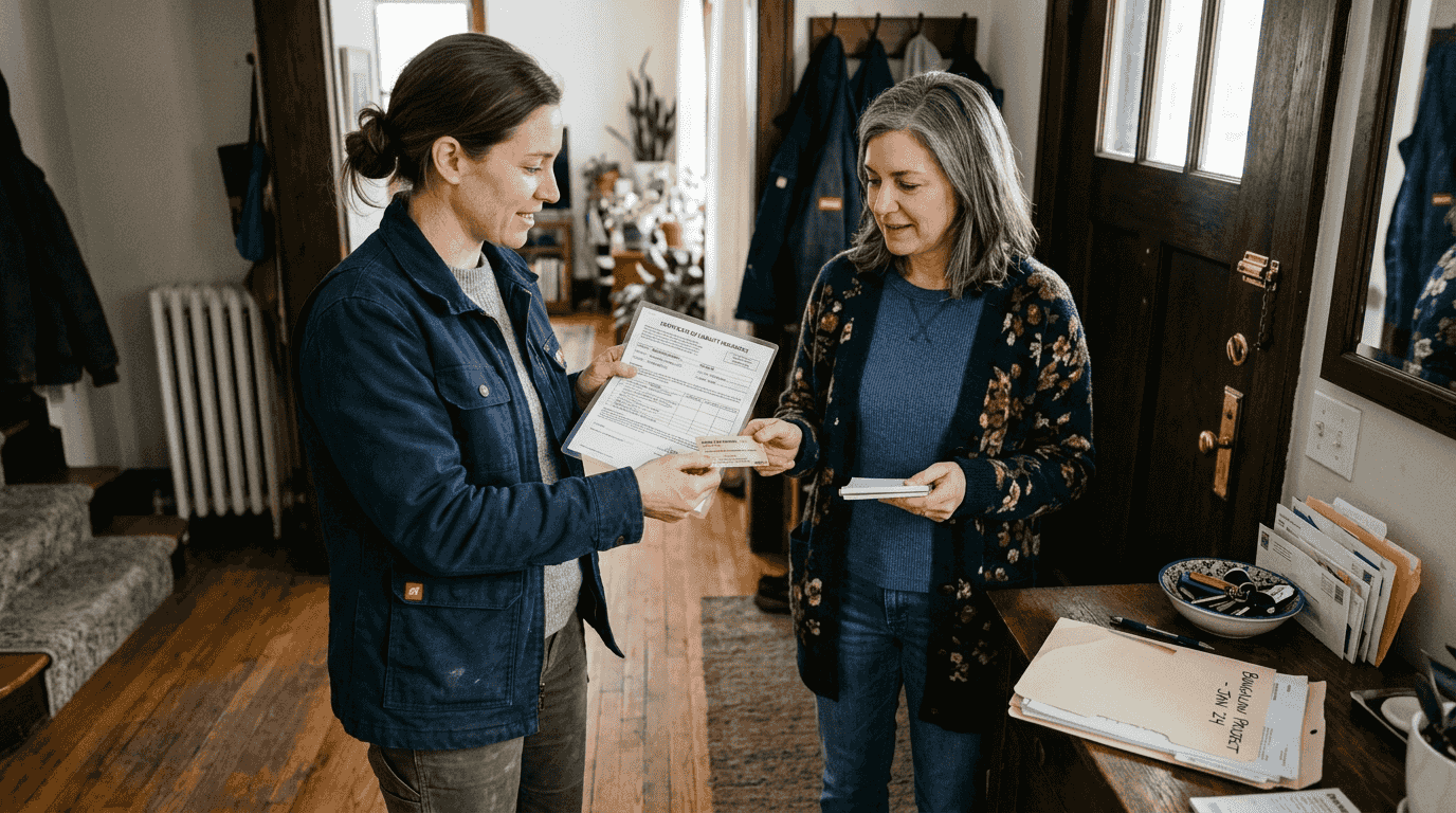 Illinois contractor displaying license and insurance