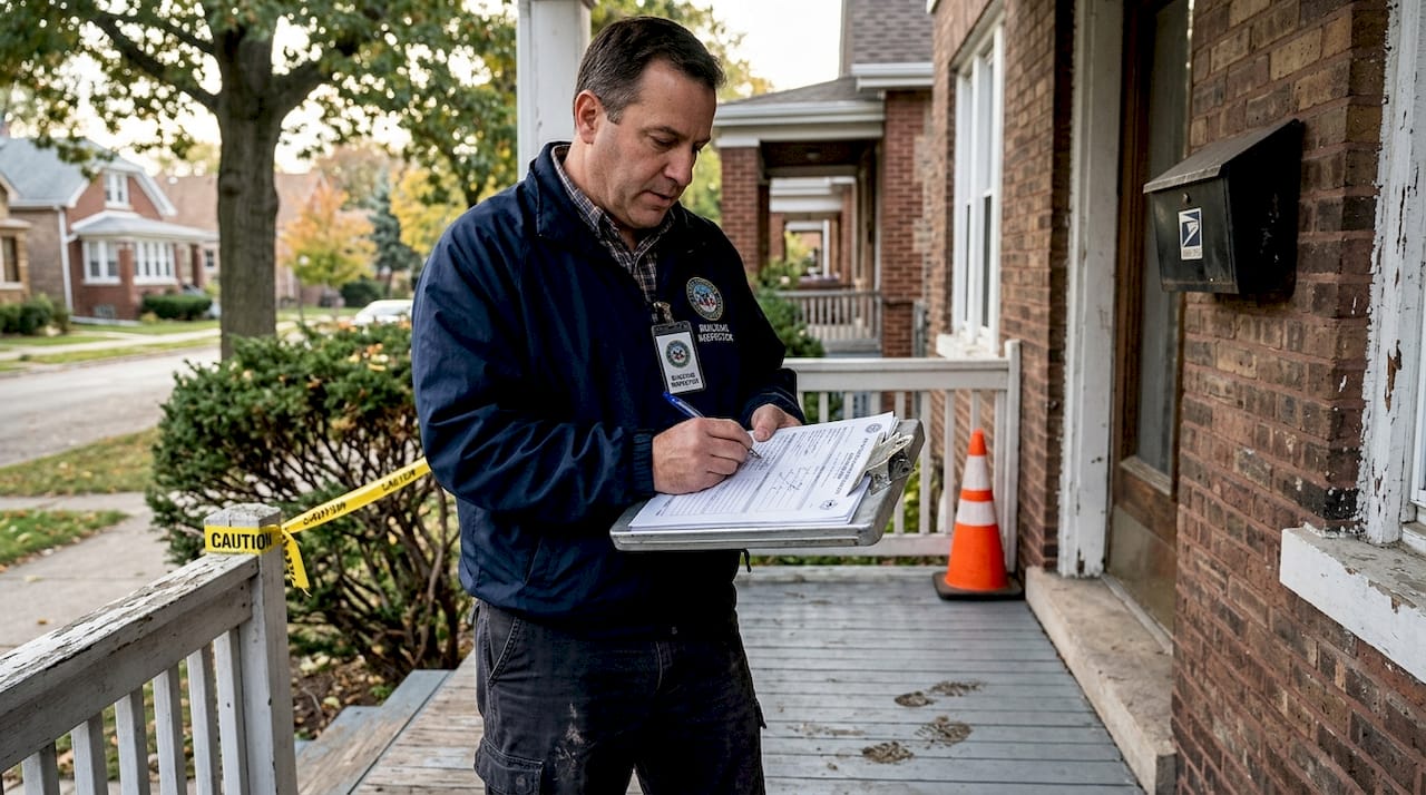 Inspector verifying permits before demolition project