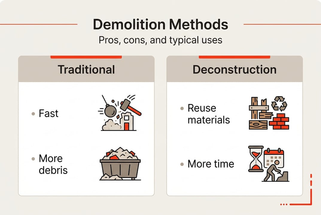 Infographic comparing demolition and deconstruction
