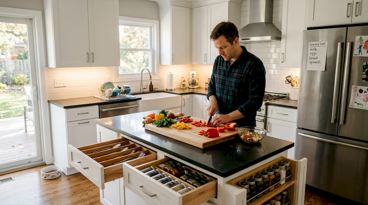 Person prepping food in updated kitchen