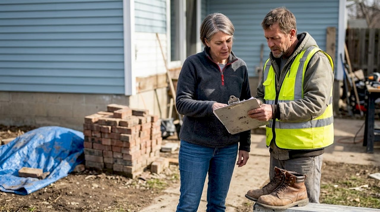 Contractor and owner review permit on job site