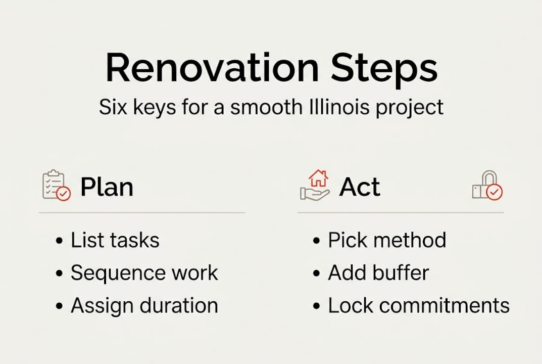 Infographic showing renovation schedule steps and actions